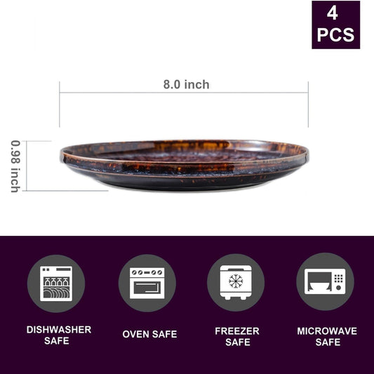 Ceramic dinner plates set of 4, Dessert & Salad plates for party and wedding, Microwave safe porcelain plates set, 8 Inch-Speckled Bluish Purple