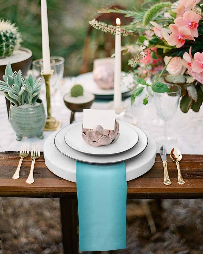 Teal Ombre Cloth Napkins Set of 4 Reusable Dinner Napkins, Modern Abstract Art Cocktail Napkin, Farmhouse Gradient Washable Table Napkins for Wedding/Holiday Party/Baby Shower 20"x20"