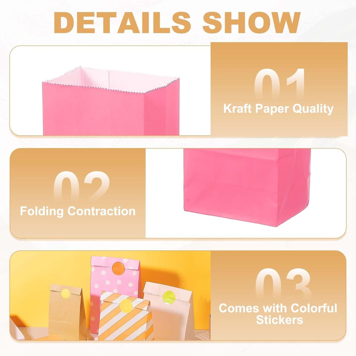 PATIKIL Party Favor Bag, 24 Pcs 3.5x2.4x7.1 Inch Mini Paper Candy Bags Gift Treat Celebration Halloween Goody Birthday Wedding Party with Stickers, Light Rose Red