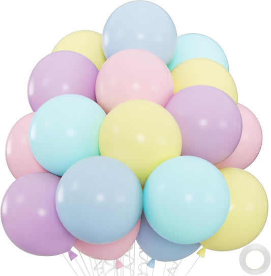 Premium 50pcs Pastel Macaron Balloon Kit – 12 Inch Multicolor Latex Balloons with Ribbon for Baby Showers, Weddings, Spring Parties, Boho & Groovy Themed Decor