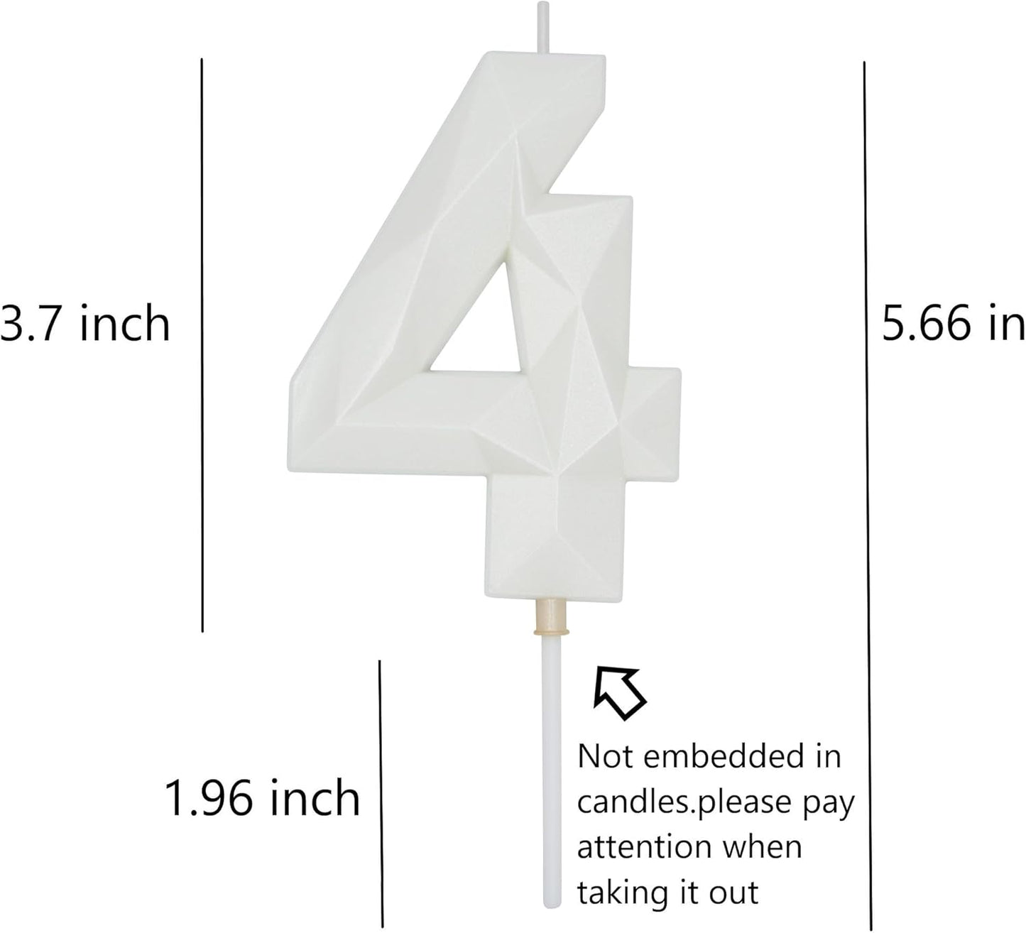 DERVENTA Large Birthday Candle Number 3D White 3.7 inch Party Celebration Anniversary Decoration Cake Topper 1 Piece (Number 4 White)