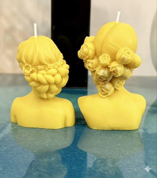 Handmade Bust Candle – Elegant Goddess Sculpture Candle – Decorative Home Décor & Unique Gift (Closed Eyes, Yellow)