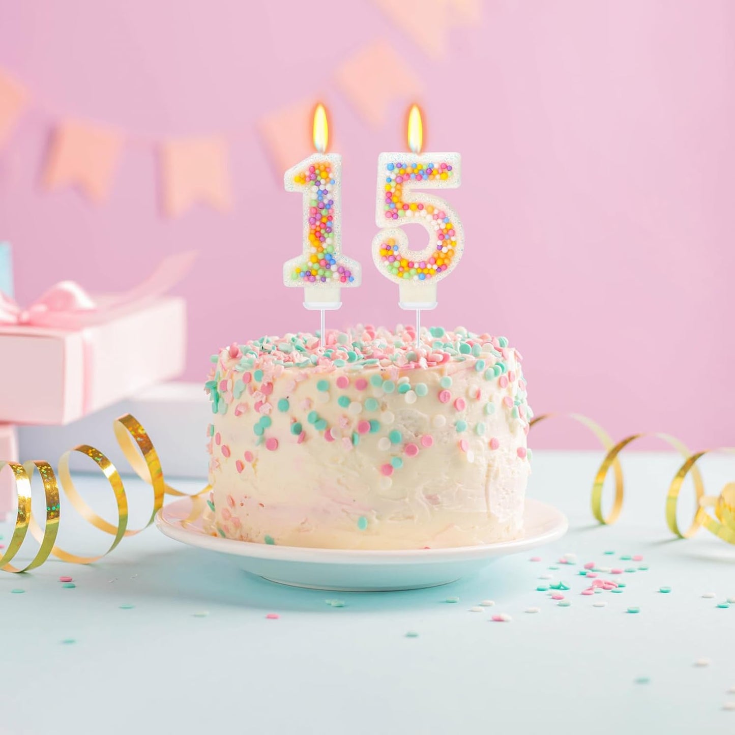 15th Birthday Candle for Cake, Colorful Macaron Numeral Candles for Boys/Girls, Theme Birthday Party Cake Decorations, Cake Topper for Birthday Party Supplies (Number 15)
