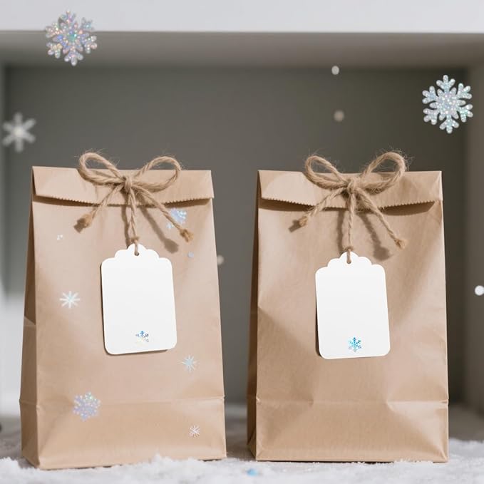 ASYEHJNR 100Pcs Blank Gift Tags with String Iridescent Foil Snowflake Large Gift Tags White Paper with 65 Ft Jute Twine Cute Tags for Christmas Xmas Holiday Winter Wonderland Gift Wrap Tags