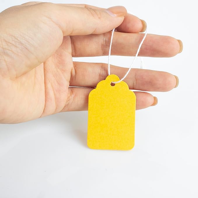 500pcs Marking Tags with String Attached, Paper Hangtags for Arts & Crafts DIY Gift Decorations Product Jewelry Clothing (1.88"x1.18", Yellow)