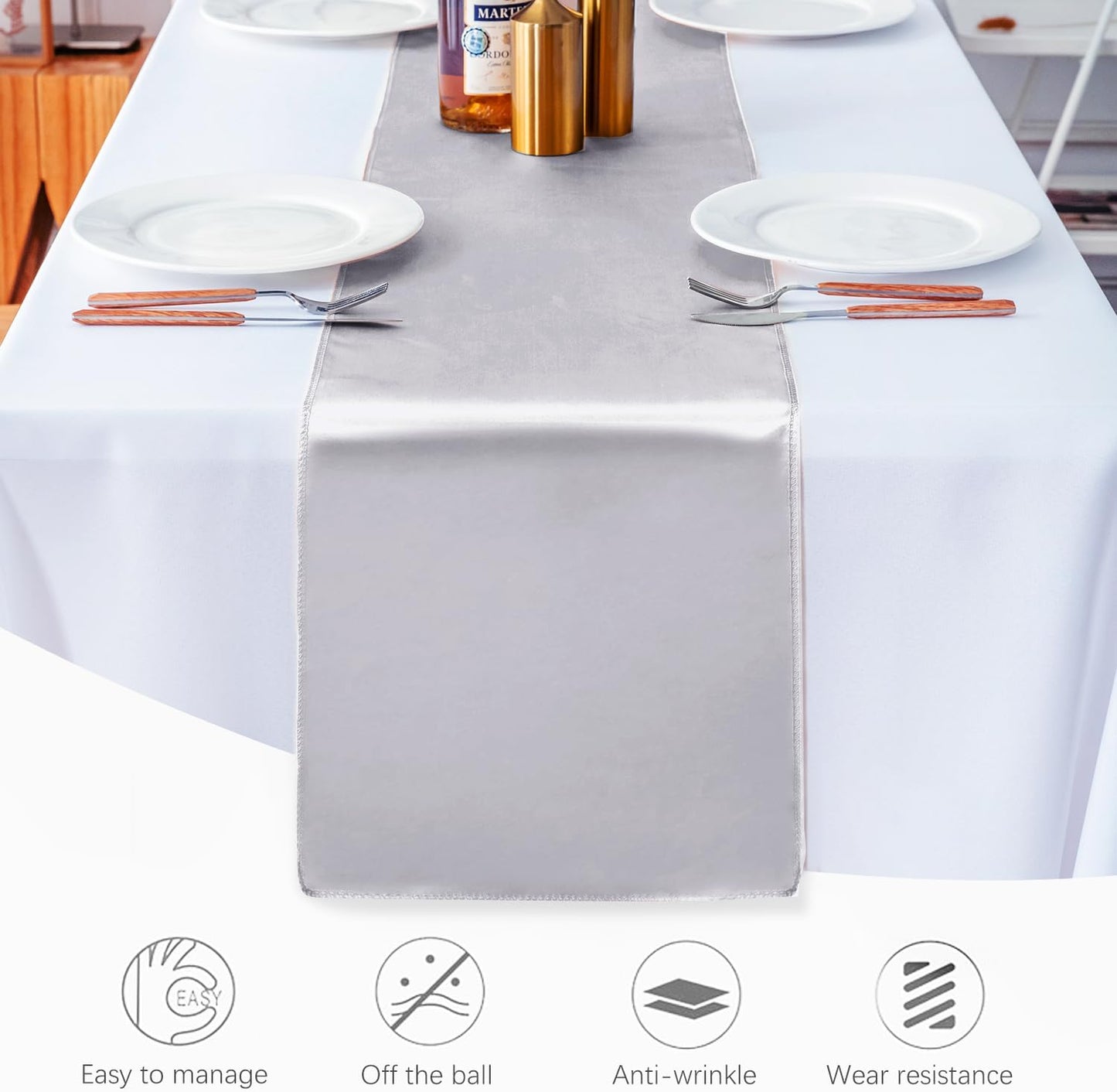 5 Pack Table Runner 12 X 108 Inch Silk Table Runner for Party,Wedding, Birthday, Banquets,Decoration(Silver)