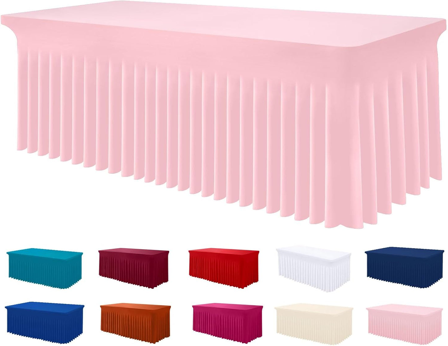 Smiry Spandex Tablecloth, Elastic Fitted Stretch Tablecloth for 6FT Rectangle Tables, Waterproof Washable Table Cover Skirt for Outdoor, Wedding, Banquet & Parties (Pink, 72Lx30Wx30H Inch)