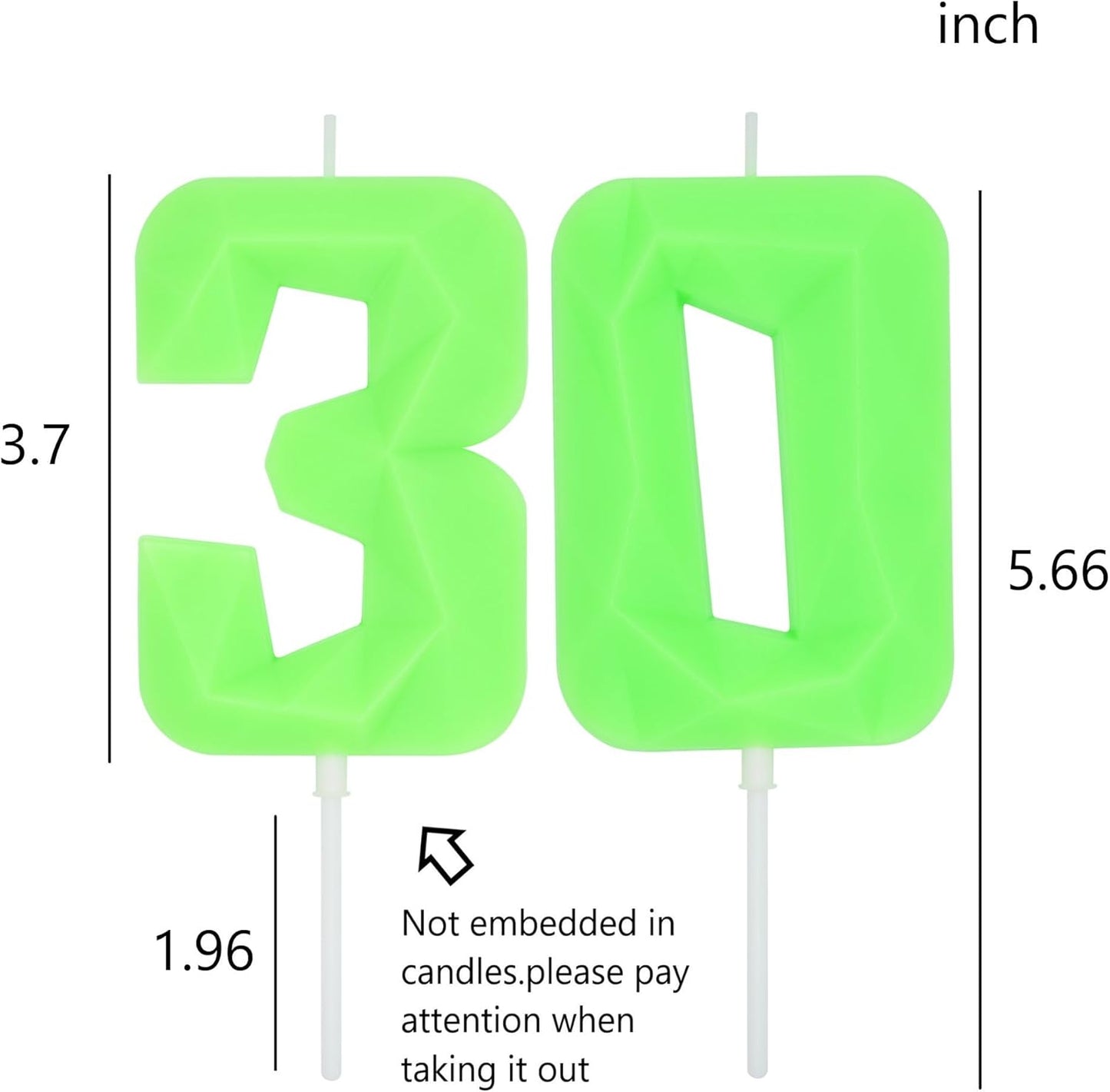 DERVENTA Large Birthday Candle Number 3D Luminous Green 3.7 inch Party Celebration Anniversary Decoration Cake Topper 1 Piece (Luminous Green Number 30)
