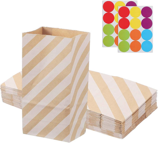 PATIKIL Party Favor Bag, 24 Pcs 3.5x2.4x7.1 Inch Mini Paper Candy Bags Gift Treat Celebration Halloween Goody Birthday Wedding Party with Stickers, Brown Twill