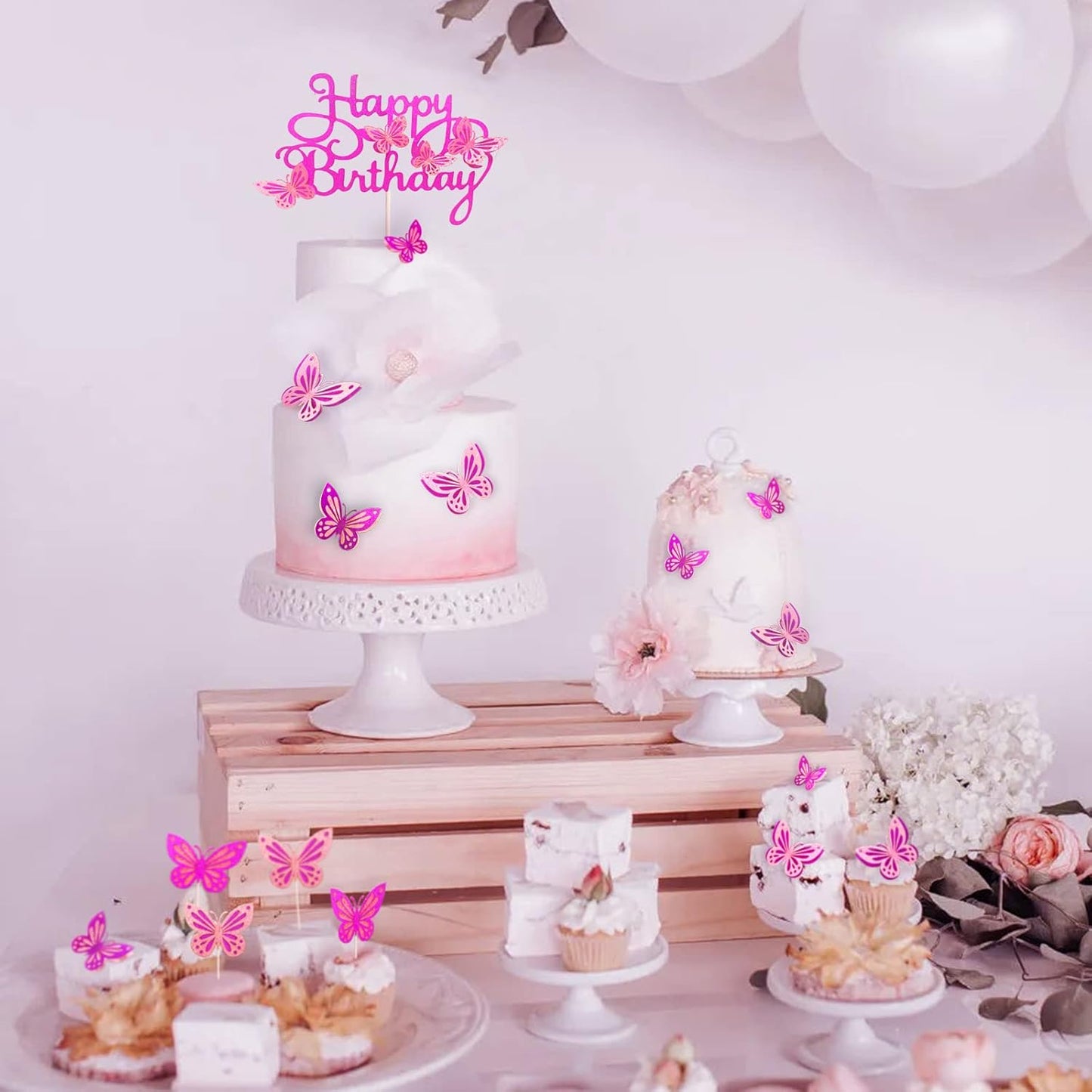 13-Piece Butterfly Cake Toppers - 3D Cupcake Toppers for Girls & Women's Birthdays (Bright Purple)