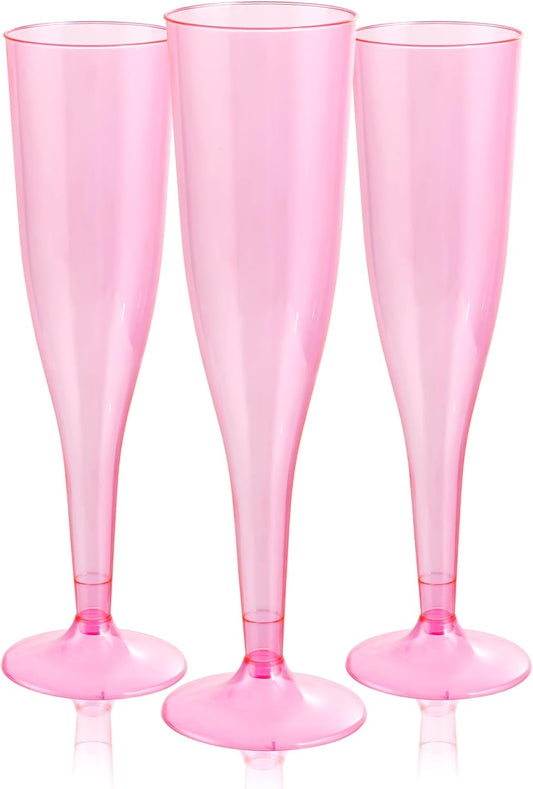 WDF 36 Pack Clear Pink Plastic Champagne Flutes - 7OZ Pink Champagne Flutes Plastic, Champagne Glasses Disposable for Party