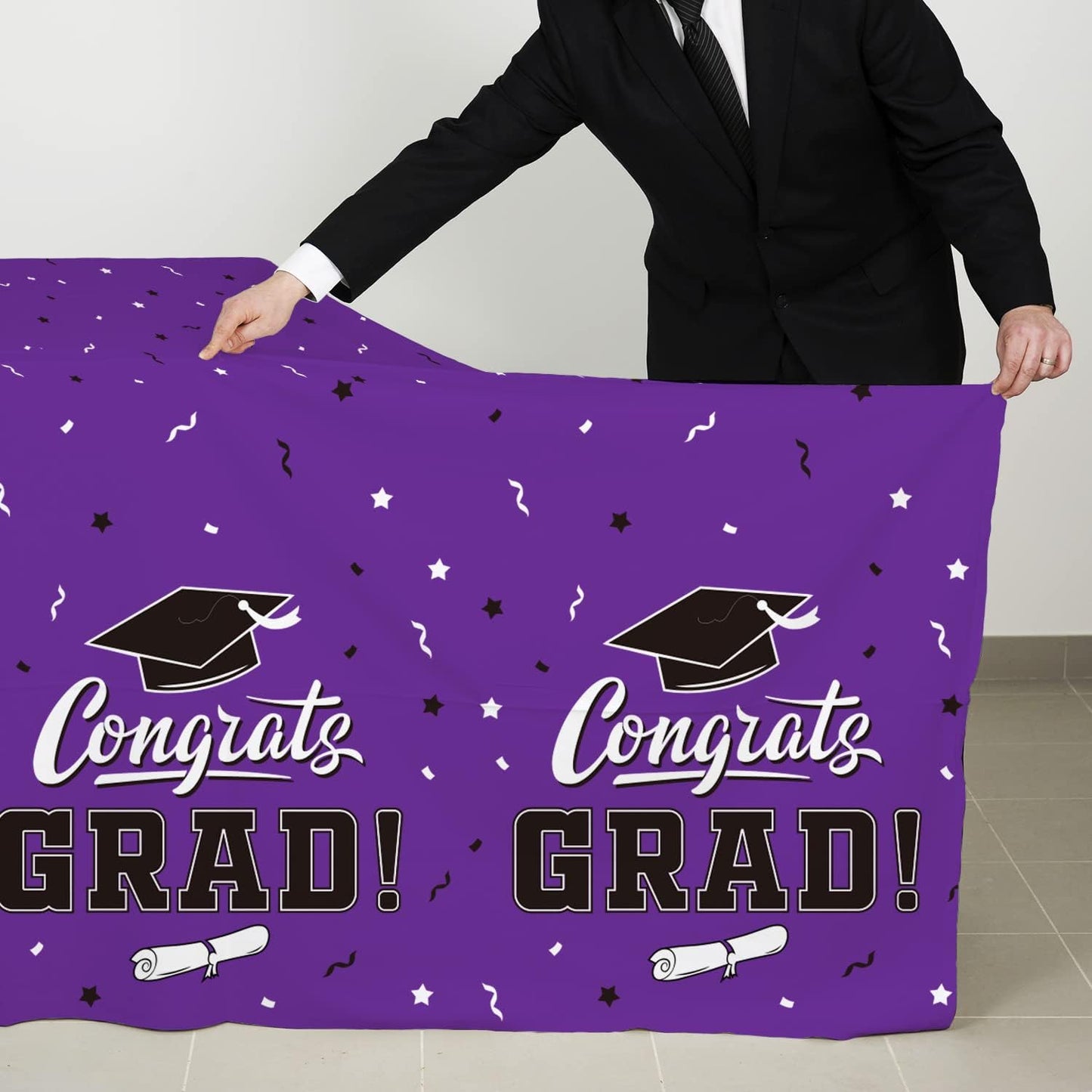 Graduation Party Decorations, Gongrats Grad Tablecover for Graduation Party Supplies, 3 pcs Purple Table Cloths, 54"x108"
