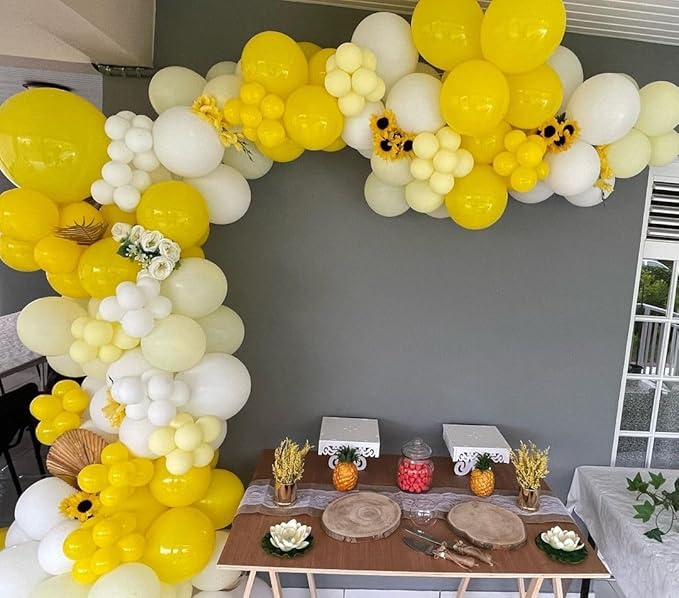 Kelfara Yellow and White Confetti Thanksgiving Fall Balloons,60PCS 12inch Pastel Yellow Sunflower Party Balloon For Sunflower HoneyBee Theme, Birthday, Baby Shower, Wedding Decorations