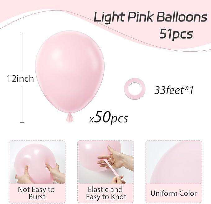 Light Pink Balloons 12 inch, Pastel Pink Latex Balloon 50pcs Party Balloons for Graduation Bridal Baby Shower Gender Reveal Birthday Party Decorations