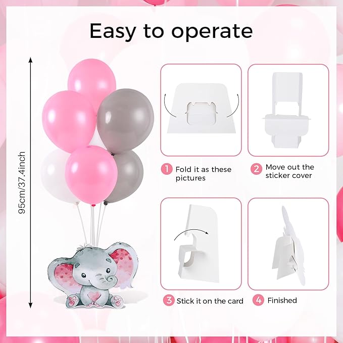 6 Sets Elephant Baby Shower Balloon Stand Kit for Tables Elephant with Balloon Centerpieces Party Decor for Girls 3D Table Decoration for Kids Party Baby Shower Photo Props Supplies