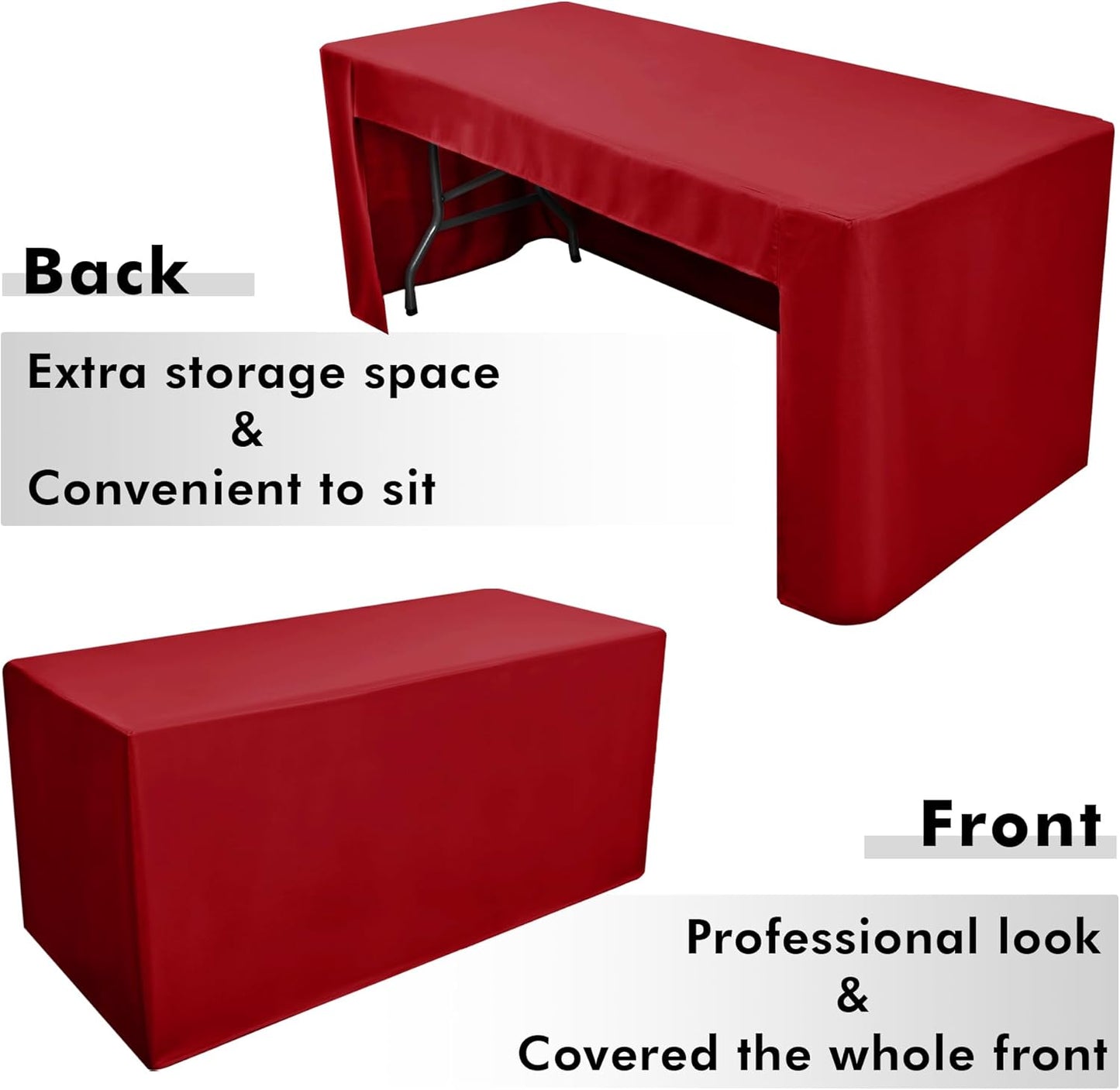 Nasitos 2 Pack Red Fitted Tablecloth Rectangular for 6 Foot Tables Trade Show-Open Back Christmas Tablecloth Washable and Wrinkle Resistant Fabric Table Cloth for Weddings, Parties, Buffet