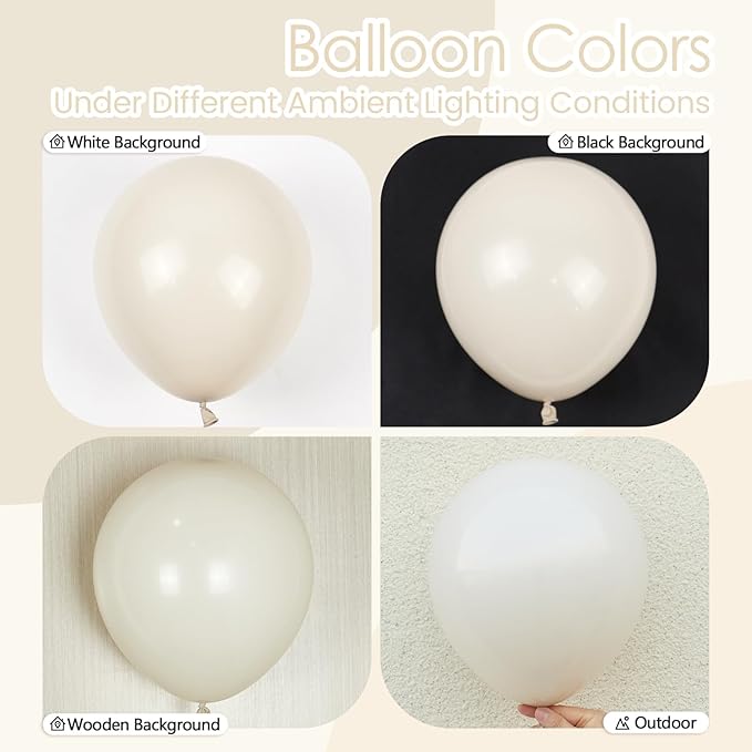 Sand White Balloons 12 inch, Cream Beige Latex Balloons 50pcs Party Balloon for Wedding Gender Reveal Baby Shower Birthday Party Decorations