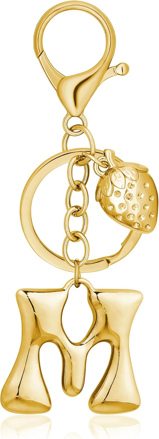 Gold Bubble Heart Initial Bag Charms for Handbags – Cute Initial Letter Keychain for Women, Purse Charms, Gold Gift