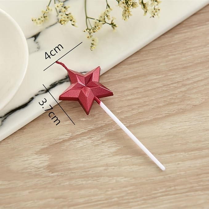 Saododku Birthday Candles, Star Shaped Birthday Candles for Cake, 5pcs Sparkler Candles for Birthday Cake, Metallic Multi-Colored Stereo Shaping Cake Candles Set