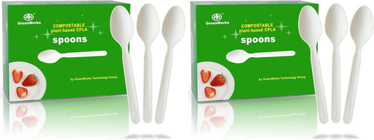 GreenWorks 200 Count Heavy-duty Compostable spoons, BPI Certified Large Disposable Flatware Utensils Spoon (Pack of 2)