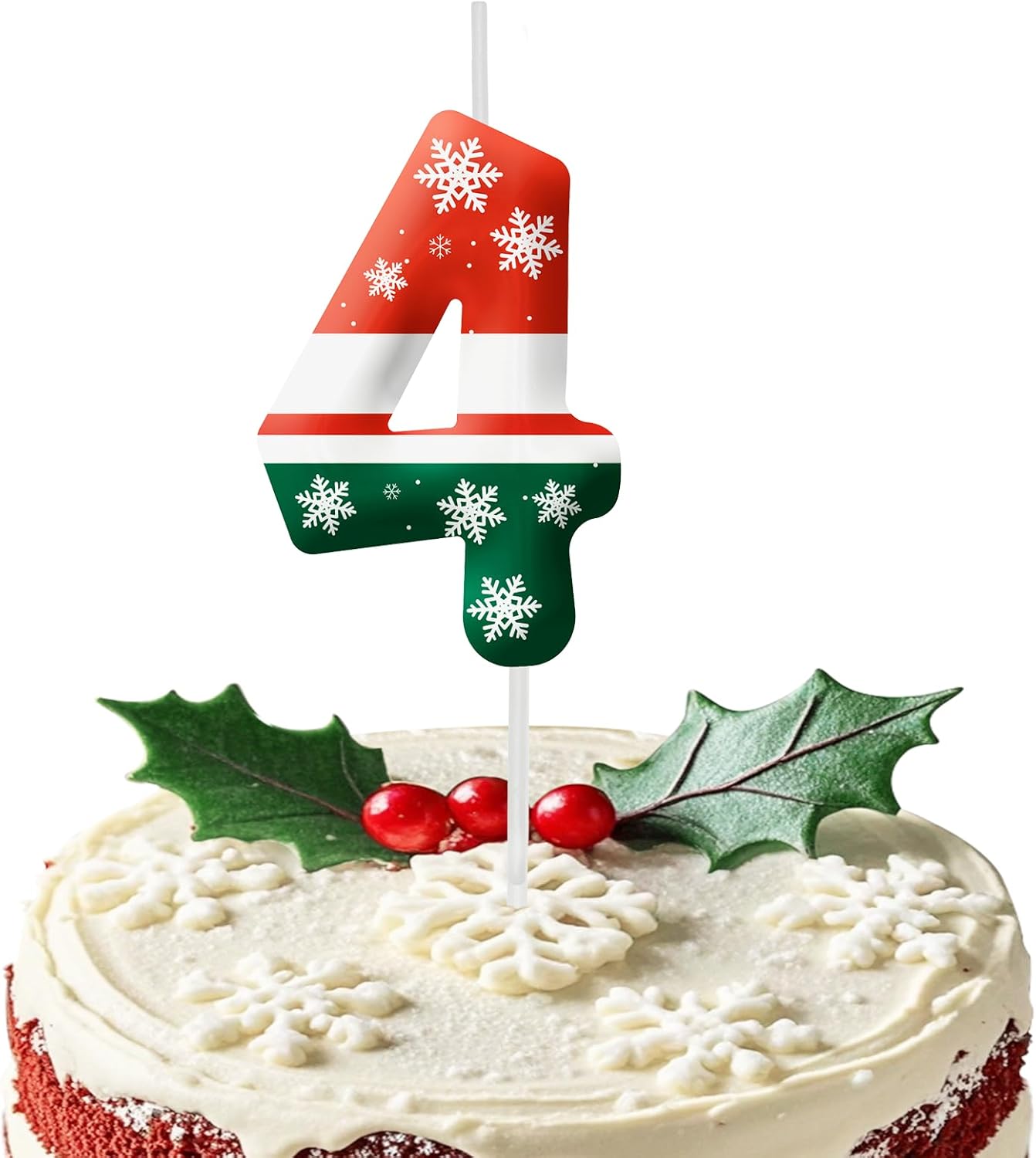 Christmas 4th Birthday Number Candles, Number 4 Candle Cake Toppers for Christmas Themed Parties, 4th Birthday Cake Candles for Boys and Girls, Kids Party Supplies