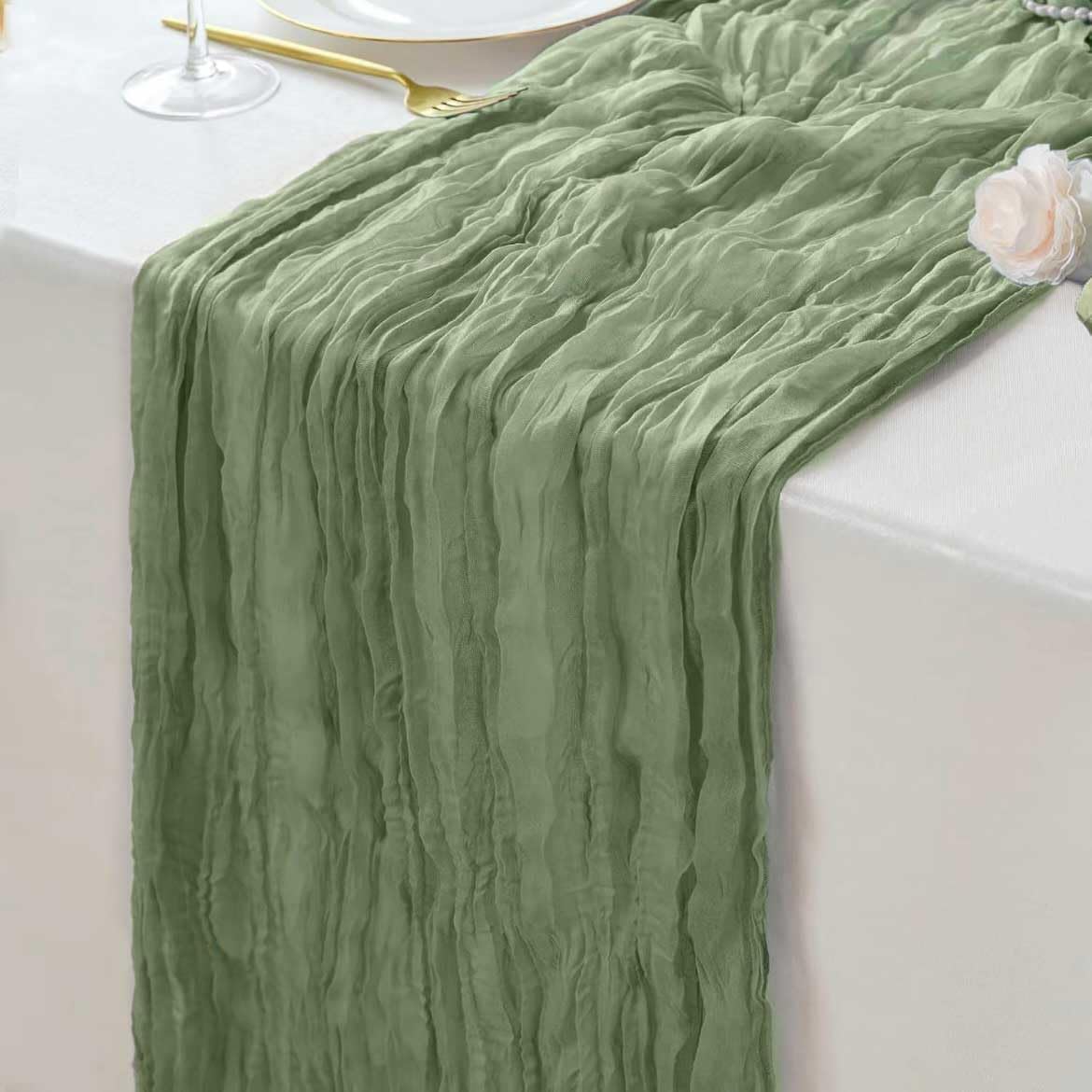 Sage Green Cheesecloth Table Runner 20 Pack – 35 x 71 Inch Boho Gauze Table Runners for Rustic Wedding Arch Decor, Bridal Shower, Baby Shower, Banquets, Farmhouse Party Decorations