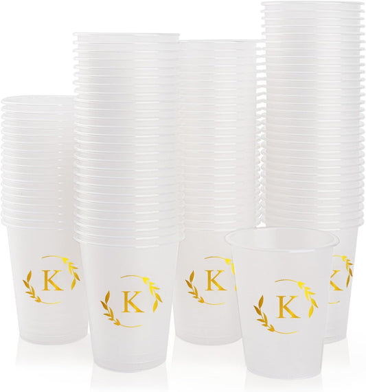 100 Monogrammed Cups Disposable Initial Plastic Cup 12 oz Wedding Personalized Cup for Wedding Reception Baby Shower Birthday Party(Letter K)