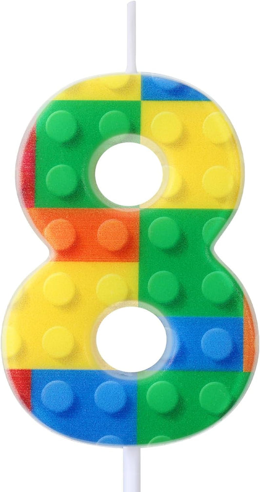 Building Block Number 0-9 Birthday Cake Candle Numeral Birthday Sparkler Candles for Building Block Cake Topper for Party Decorations Supplies(Number 8)