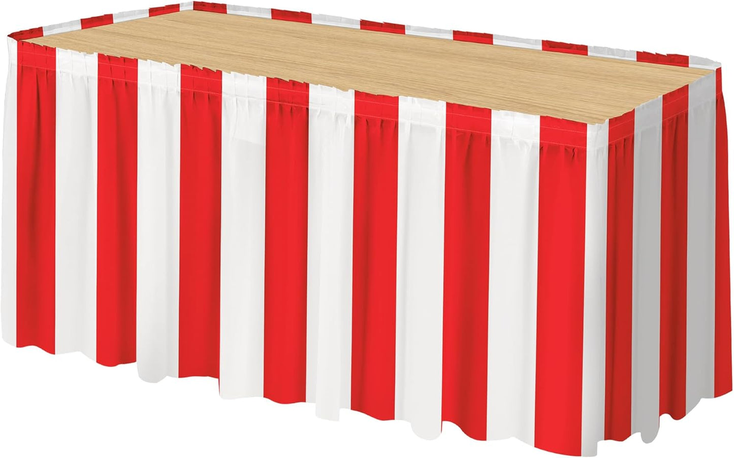 durony 1 Pack Red and White Striped Table Skirt Circus Theme Party Supplies Carnival Table Skirt for Carnival Home Party Decoration, 165 x 30 Inches
