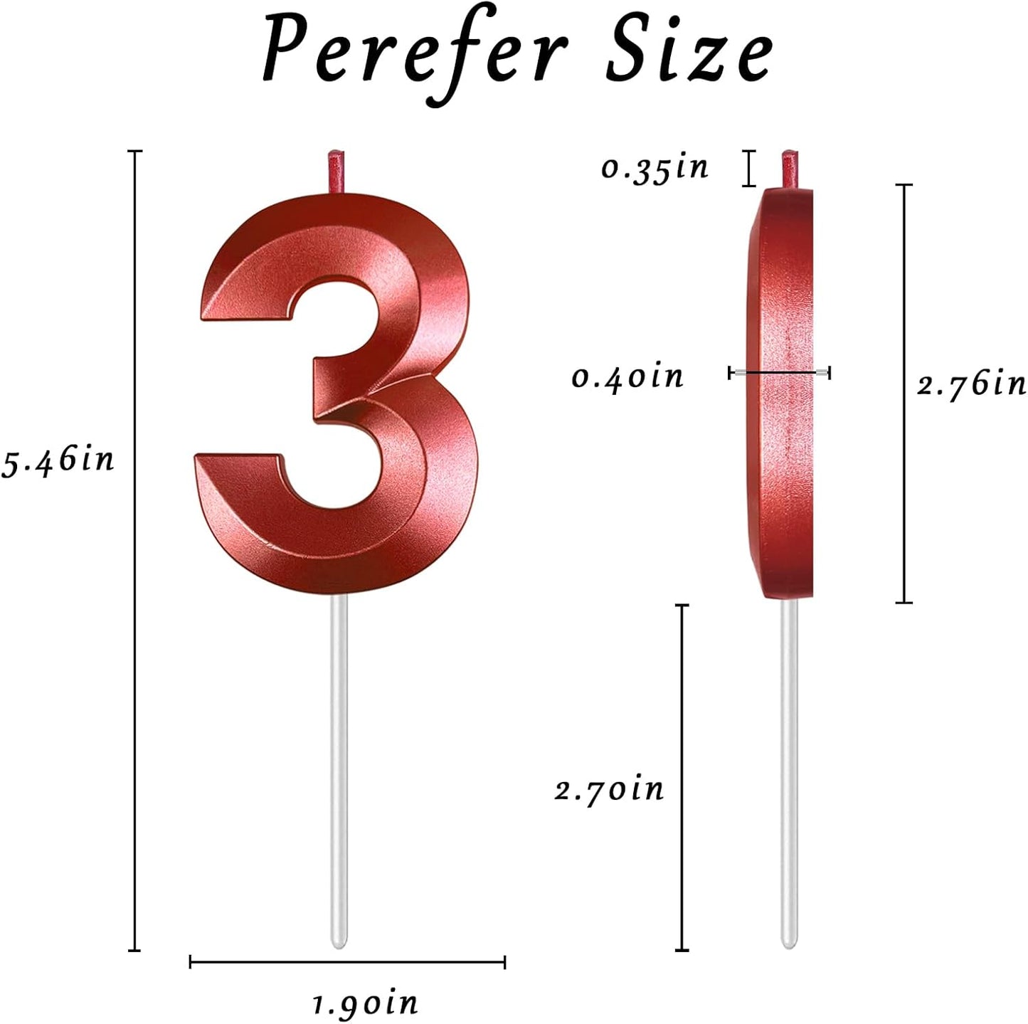 Red Number 3 Candles, 3D Diamond 2.76 Inch Cake Topper Birthday Candles for Wedding Anniversary Cake Decorations, Happy Birthday Party Decorations
