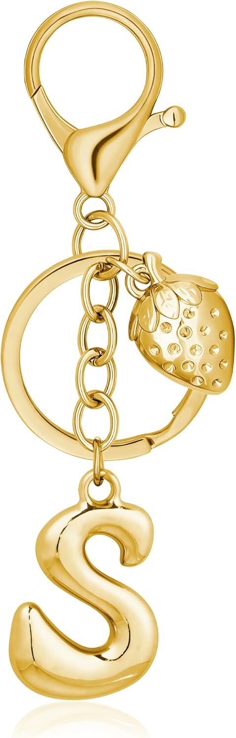 Gold Bubble Heart Initial Bag Charms for Handbags – Cute Initial Letter Keychain for Women, Purse Charms, Gold Gift
