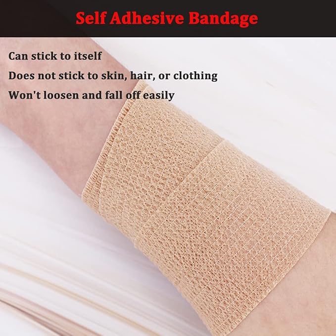 24 Pack Brown Breathable Self Adhesive Bandage Wrap 2 Inch, Multi-Purpose Non-Woven Cohesive Wrap - Vet Wrap | Athletic Tape | Medical Tape, Ankle Sprains, Swelling, Pets.