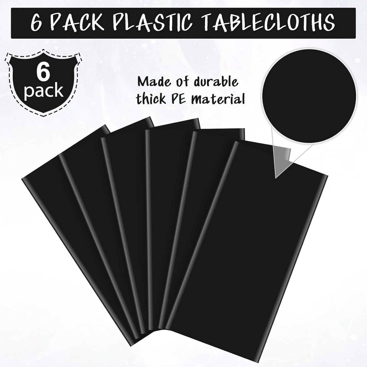 6Pcs Black Rectangle Tablecloth,Disposable Plastic Table Cloth,Waterproof Black Table Cover for Graduation Birthdays Weddings Anniversary Party Decorations,54 x 108 Inch