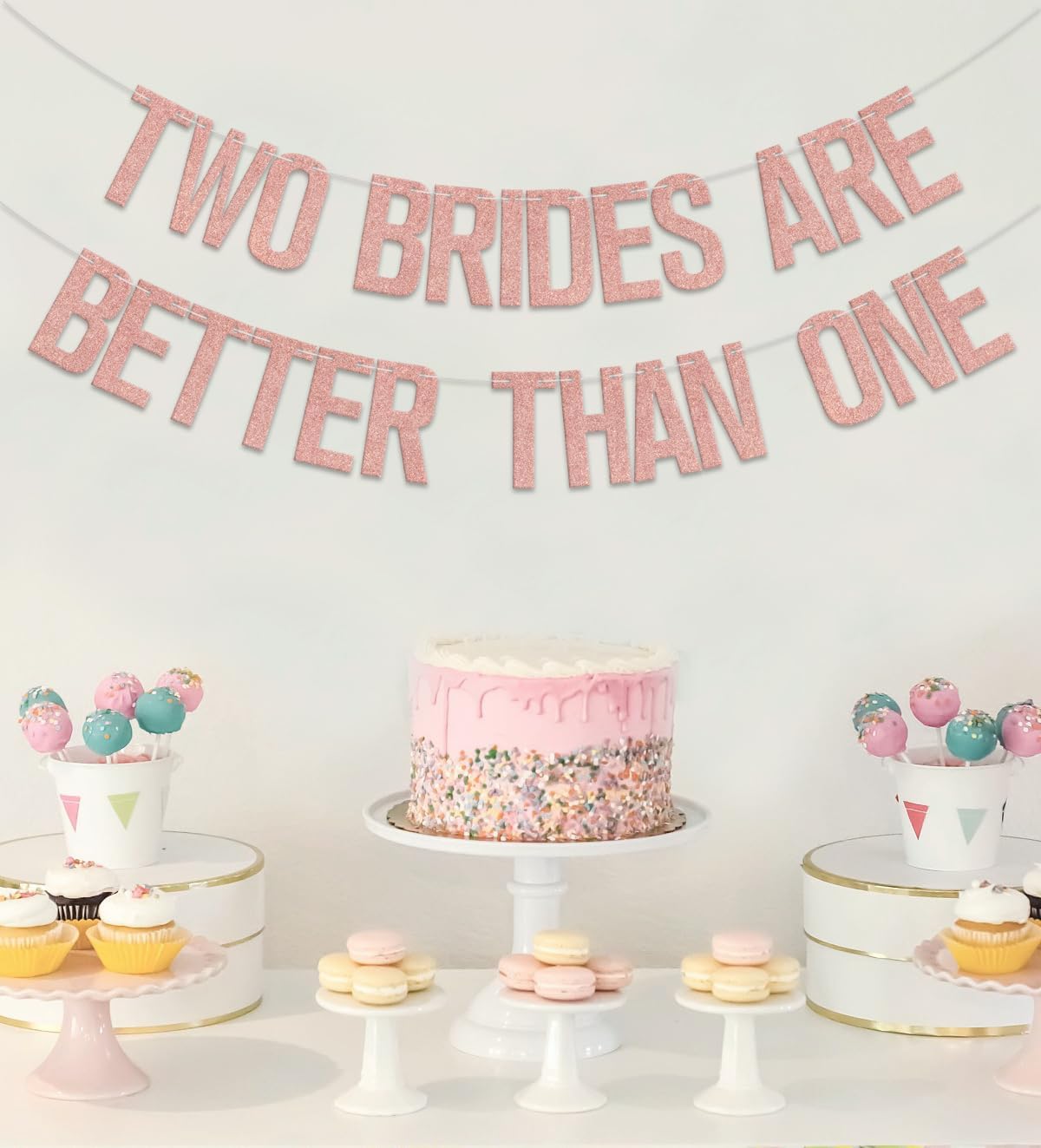 Two Brides Are Better Than One Banner, Lesbian Bachelorette Party Decorations/Gay Bridal Shower Wedding Party Supplies Rose Gold Glitter