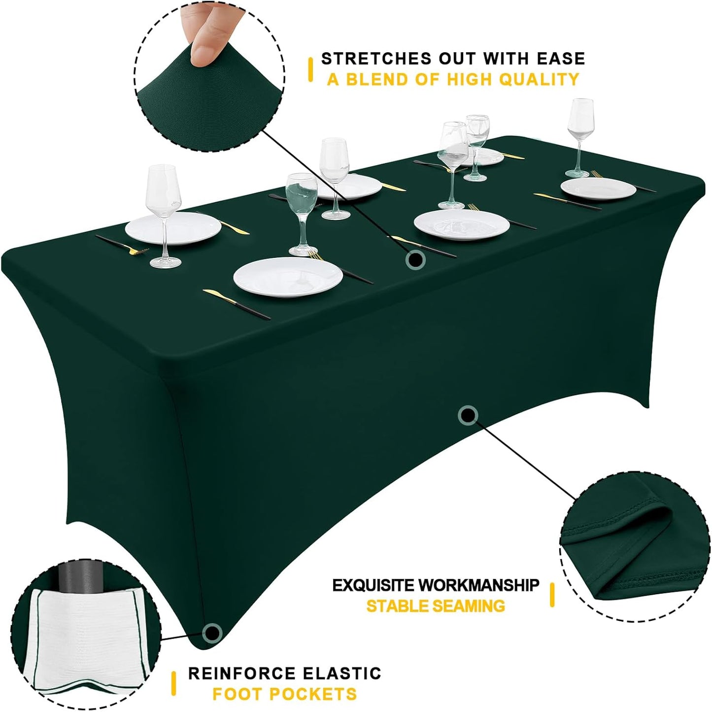 Smiry 2 Pack Spandex Table Cloth 5FT, Elastic Fitted Stretch Tablecloths, Washable and Wrinkle Free Rectangular Patio Table Cover for Outdoor, Wedding, Banquet (Hunter Green, 60Lx30Wx30H Inch)