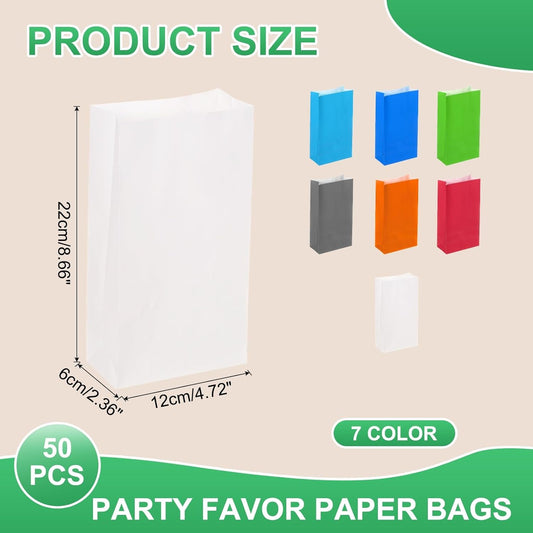 PATIKIL Party Favor Bag, 50 Pcs 8.7x2.4x4.7 Inch Mini Paper Candy Bags Gift Treat Celebration Halloween Goody Birthday Wedding Party with Stickers, White