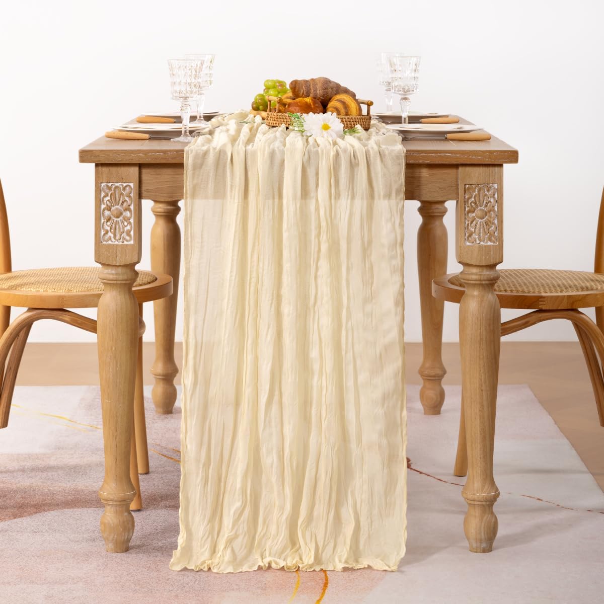 MLMC Beige Cream Cheesecloth Table Runner Extra Long 13.3ft Rustic Boho Cheese Cloth Table Runner Fall Decor 35 x 160 inches for Events Home Decor