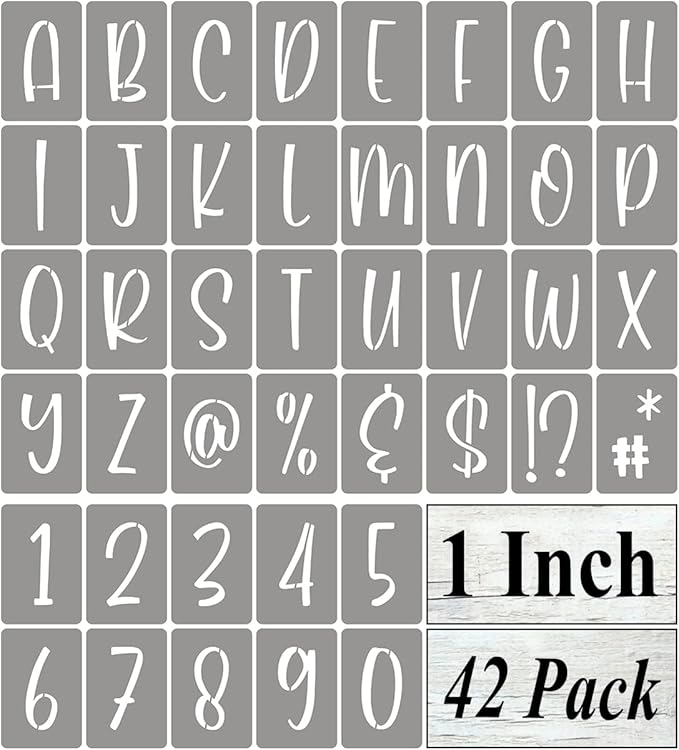 1 Inch Alphabet Letter Stencils for Painting - 42 Pack Letter and Number Stencil Templates with Signs for Painting on Wood, Reusable Letters and Numbers Stencils for Chalkboard Wood Signs & Wall Art