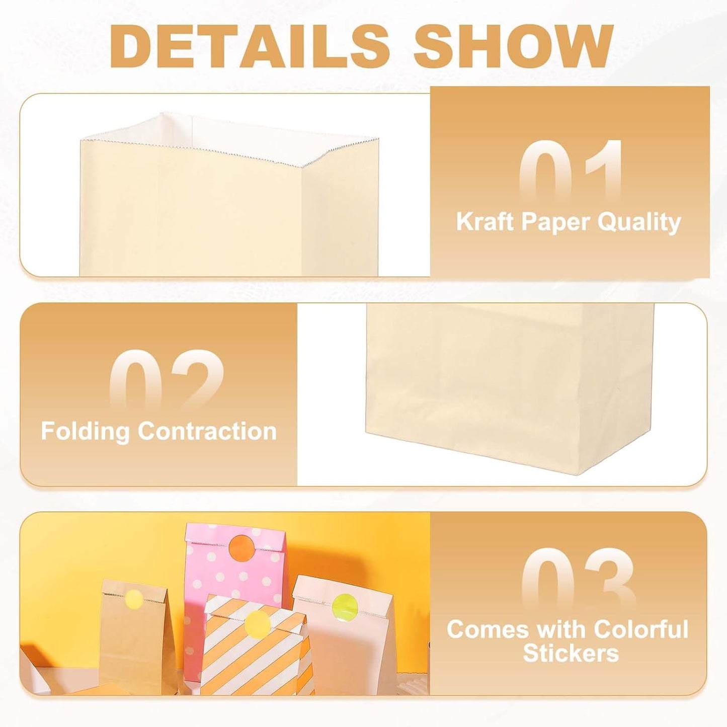 PATIKIL Party Favor Bag, 24 Pcs 5.1x3.1x9.4 Inch Medium Paper Candy Bags Gift Treat Celebration Halloween Goody Birthday Wedding Party with Stickers, Soft Orange