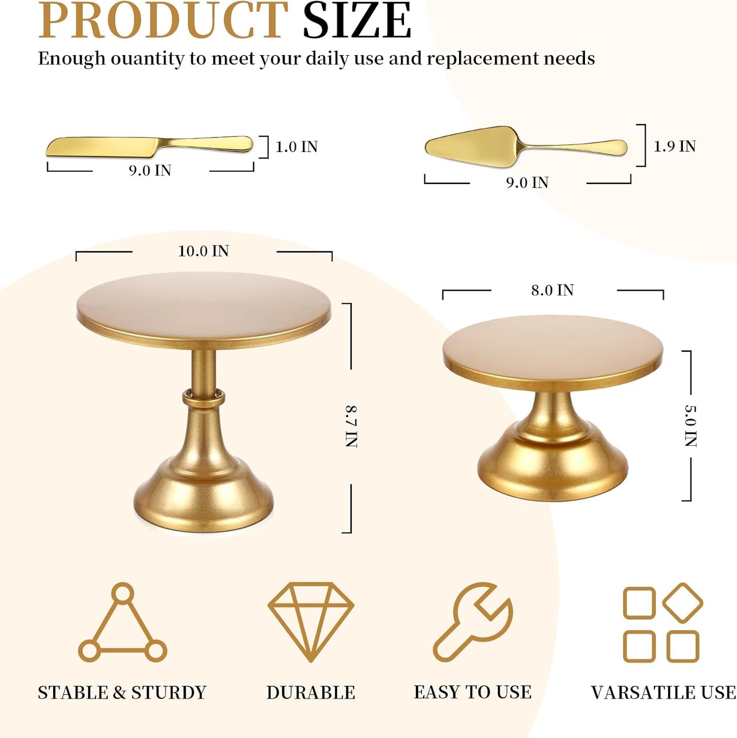 4 PCS Gold Cake Stand Set with Gold Pedestal Cake Stand and Cake Cutter Pie Spatula, Dessert Table Display Set for Wedding, Party, Birthday, Baby Shower, Event Bridal Celebration