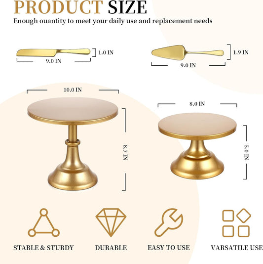 4 PCS Gold Cake Stand Set with Gold Pedestal Cake Stand and Cake Cutter Pie Spatula, Dessert Table Display Set for Wedding, Party, Birthday, Baby Shower, Event Bridal Celebration