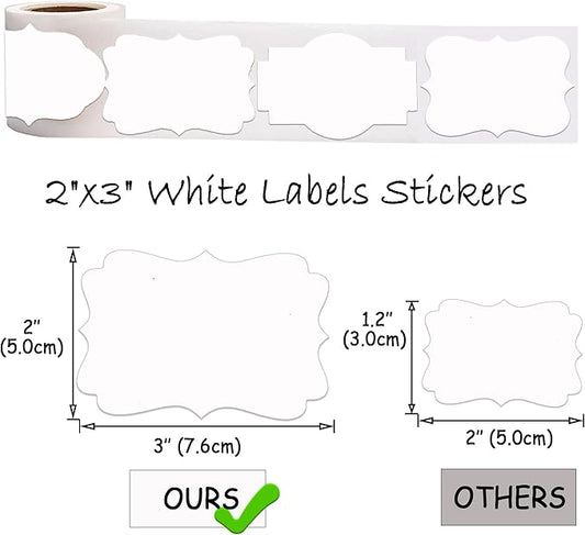 SALEMAR White Label Sticker, 2x3 inch Fancy Shape Labels for Essential Oil Bottle or Food Jars, Name Tags Stickers, 200PCS(White)