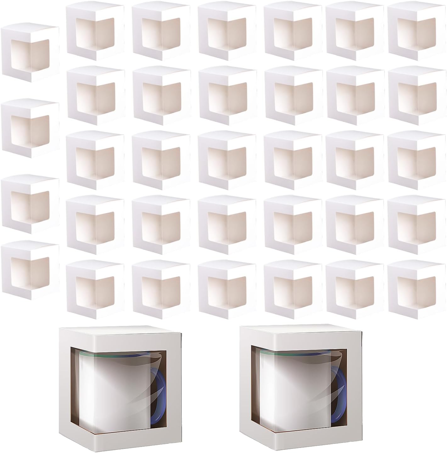 36 Pack Mug Boxes for Gifts, Small Gift Boxes with Clear Window, Transparent Cups Wrapping Box for Sublimation Mugs Coffee Cups DIY Crafts Candle 11oz, 12oz, 15oz Gift Wrapping (White)