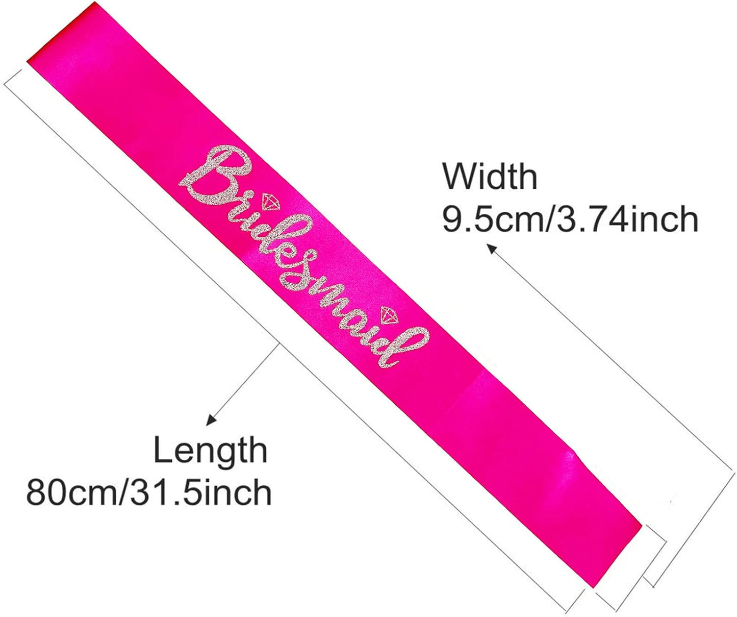 Bridesmaid Sashes Set of 6, Hot Pink Sash with Silver Glitter Letter Bachelorette Party Sash for Bridal Shower Wedding Party Accessories Supplies Engagement Gifts