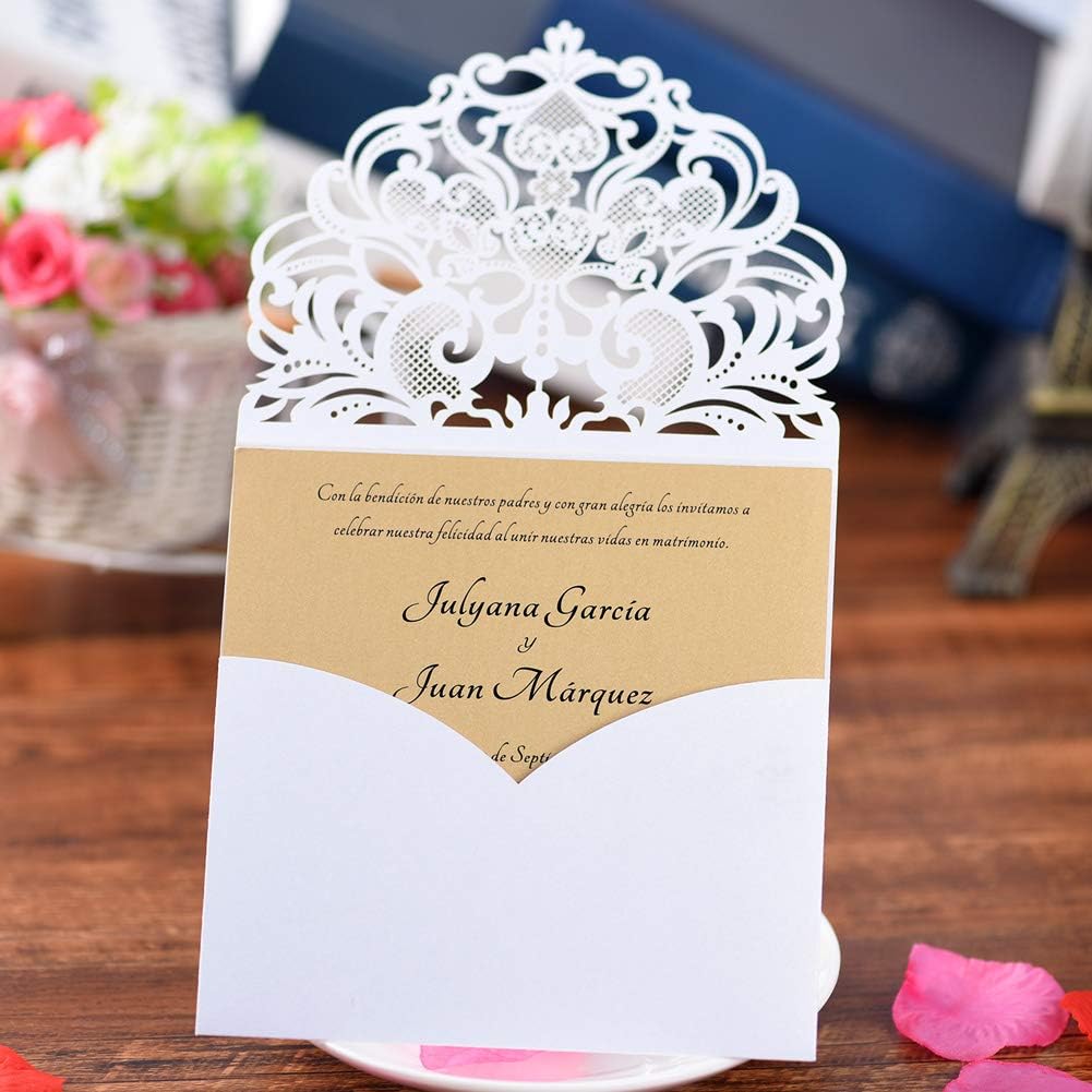 FOMTOR White Laser Cut Invitations with Inner Sheets and Envelopes Wedding Invitation Kit for Wedding,Birthday Parties,Baby Shower (50 Pack)