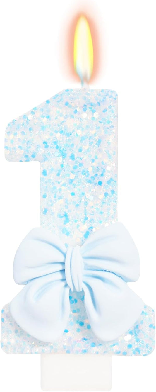 Birthday Candle for Cake, Blue Bow Number Candles, 2.76 inch Number Happy Birthday Candle, Cake Topper Decoration for Birthday Party (Number 1)
