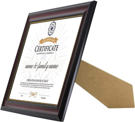 GraduationMall A4 Certificate Document Frame, UV Protection Acrylic, Mahogany with Gold Beads
