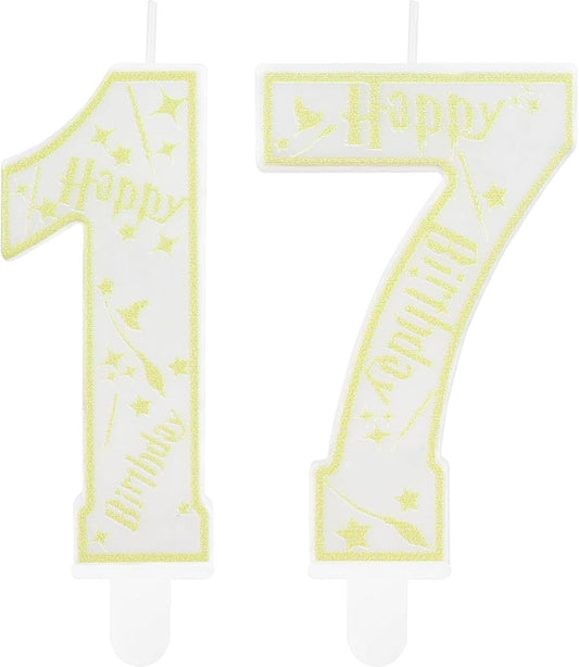 Magical Wizard Party Birthday Candles Number 17 Candle Cake Topper Wizard School Themed Happy 17th Birthday Cake Decorations for Boys Girls Kids Party Favor Supplies Decorations