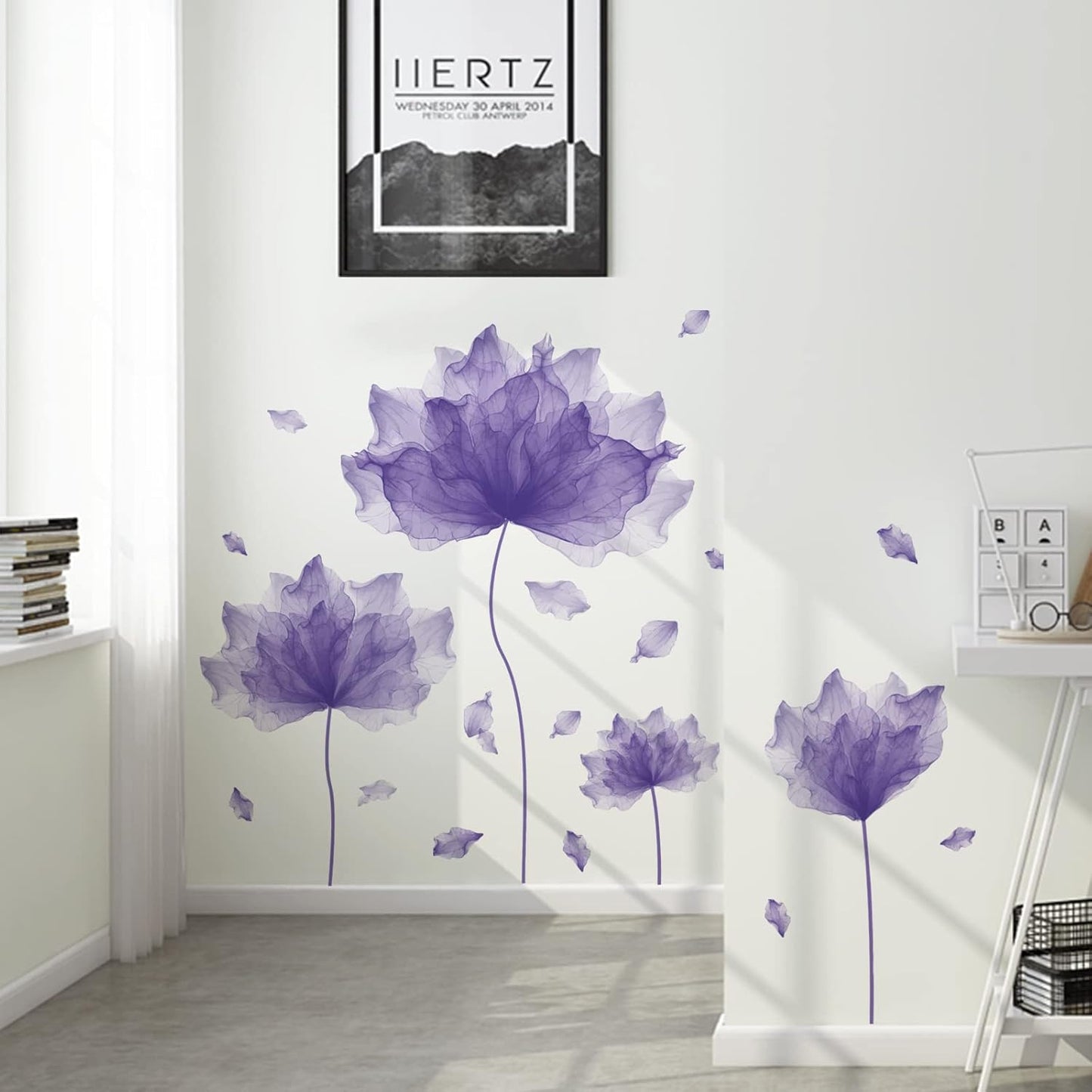 59.1'' x 49.6'' Huge Flower Petal Wall Decals Living Room Floral Wall Stickers Removable Peel and Stick Waterproof Wall Art Decor Stickers for Bedroom Bathroom Office (Purple)
