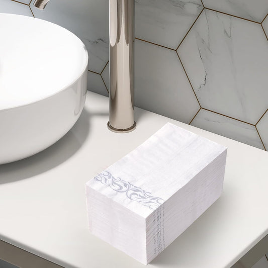 Vplus 200 Pack Paper Napkins Guest Towels Disposable Premium Quality 3-ply Dinner Napkins Disposable Soft, Absorbent, Perfect for Kitchen, Wedding, Parties, Dinners or Events(Silver)